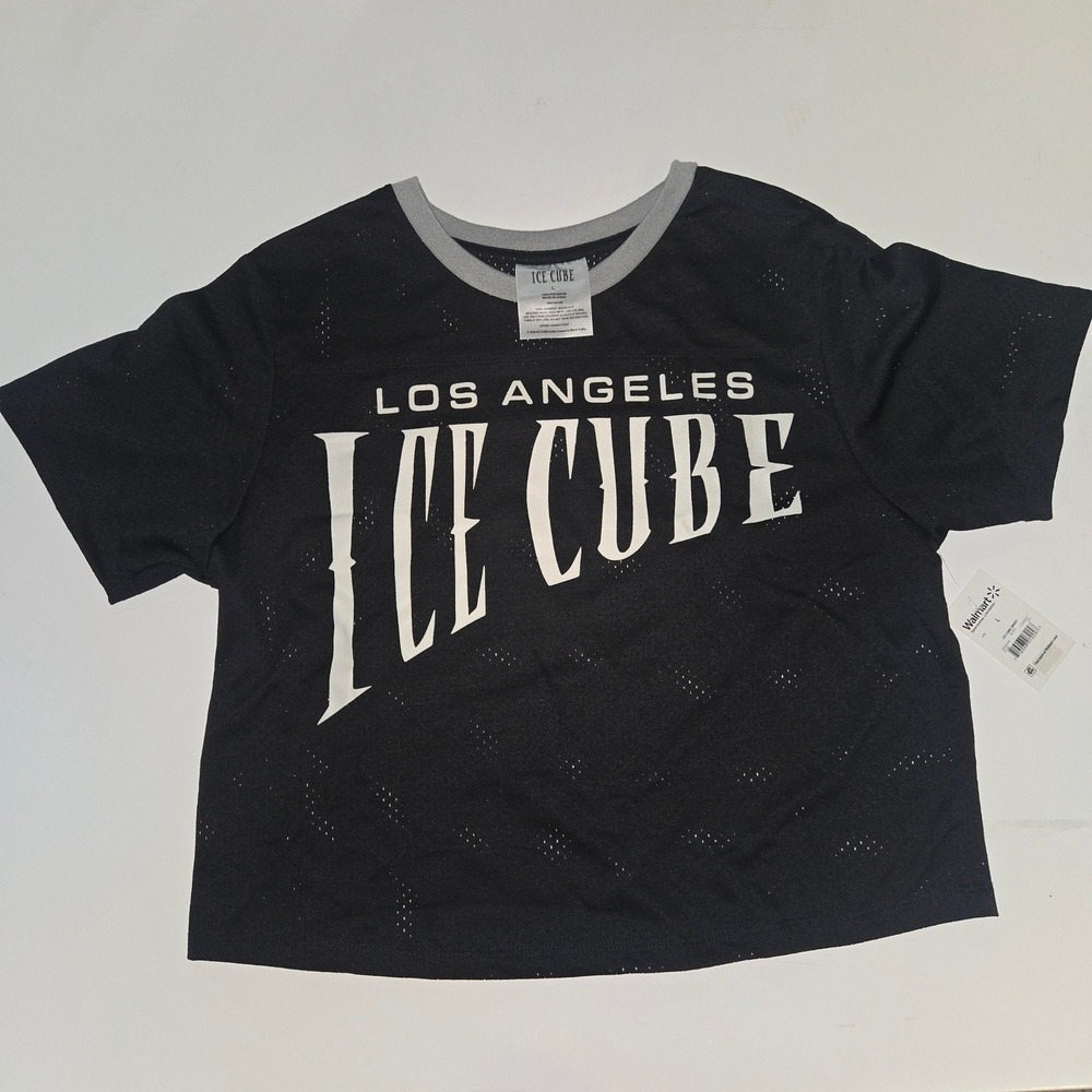 Ice Cube Los Angeles Crop Jersey Black Mesh 69 Graphic Shirt Womens Large NWT